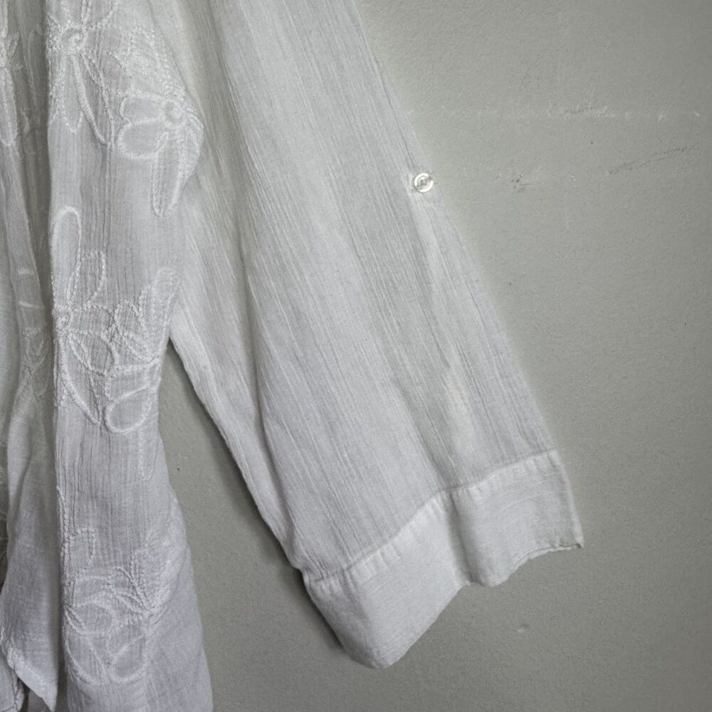 Boho Embroidered Cotton Open Front Cardigan Floral Top XXL White Cottagecore - Picture 6 of 12